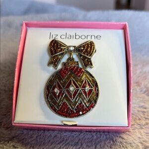 Liz Claiborne Red and Gold Ornament Brooch Vintage 1980.